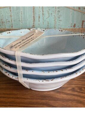 Tommy Bahama Melamine 4 Pc SET Soup Dessert Bowls ROBIN EGG BLUE Crackle